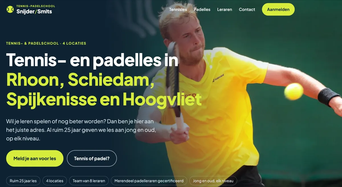 Voorproefje van de nieuwe website: tennis- en padelles in Rhoon, Schiedam, Spijkenisse en Hoogvliet